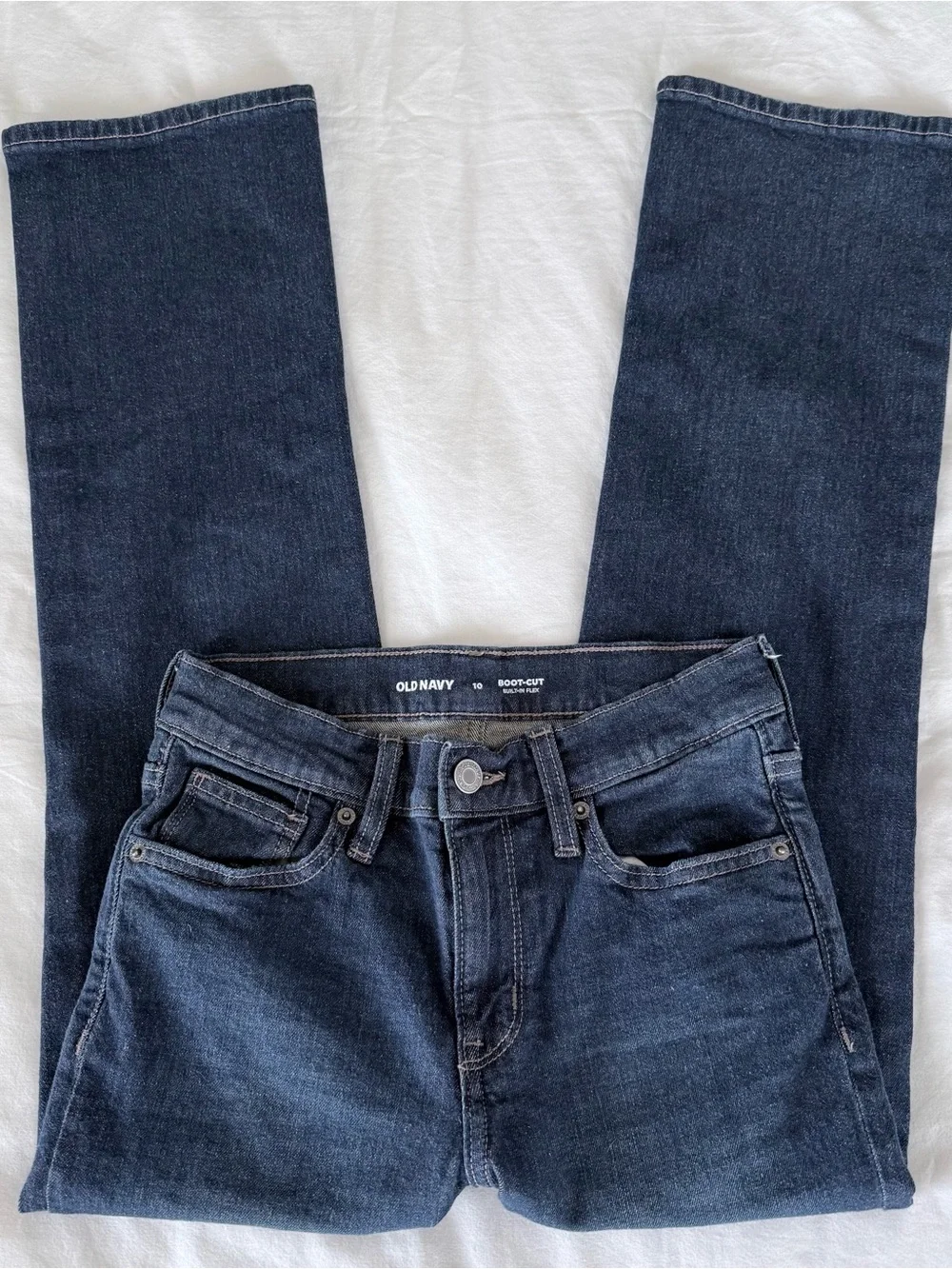 Old Navy Boys Built-In Flex Bootcut Jeans Adjustable Waist Dark Wash Size 10
